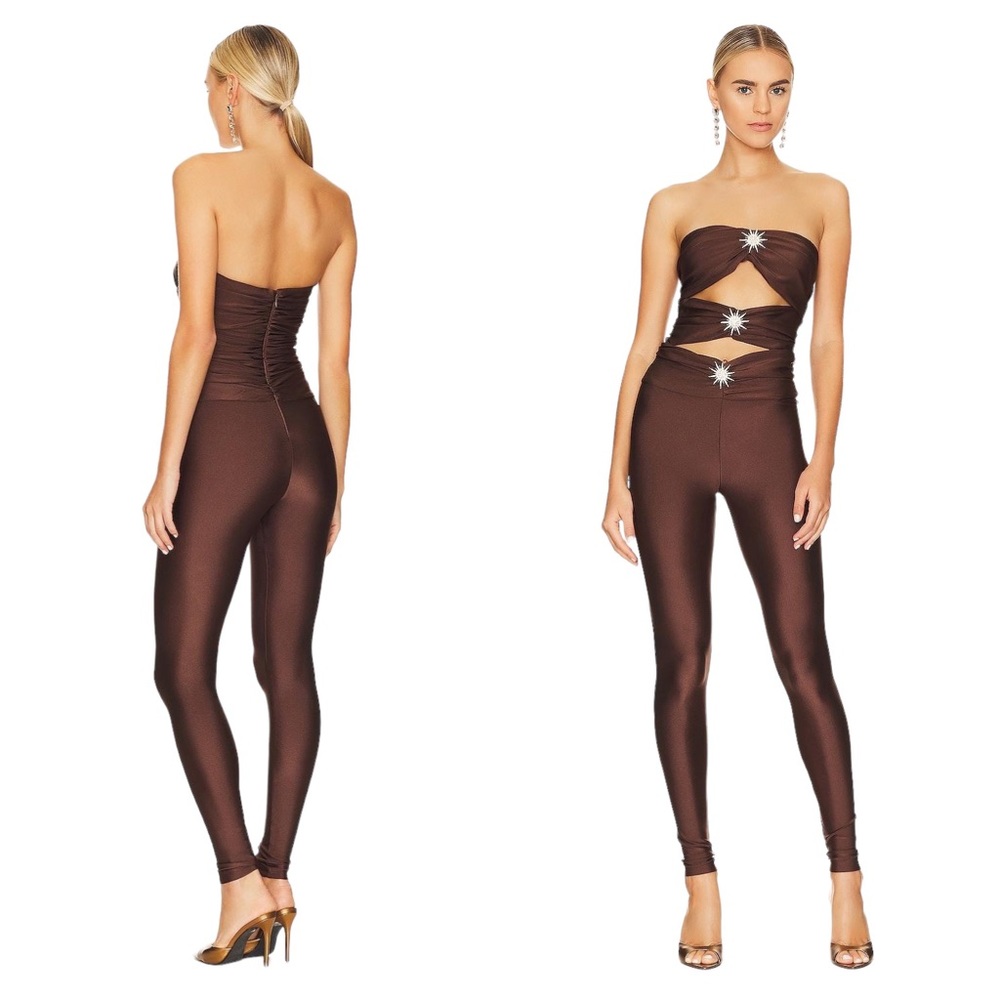 Ronny Kobo Jumpsuit Delrey Catsuit Brown Cut Out Strapless Fitted Small New